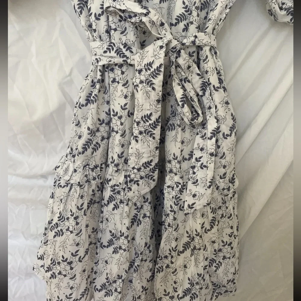 Cleobella Blue White Floral Cotton Puff Sleeve Nevah Mini Size Small Sundress - Picture 6 of 9